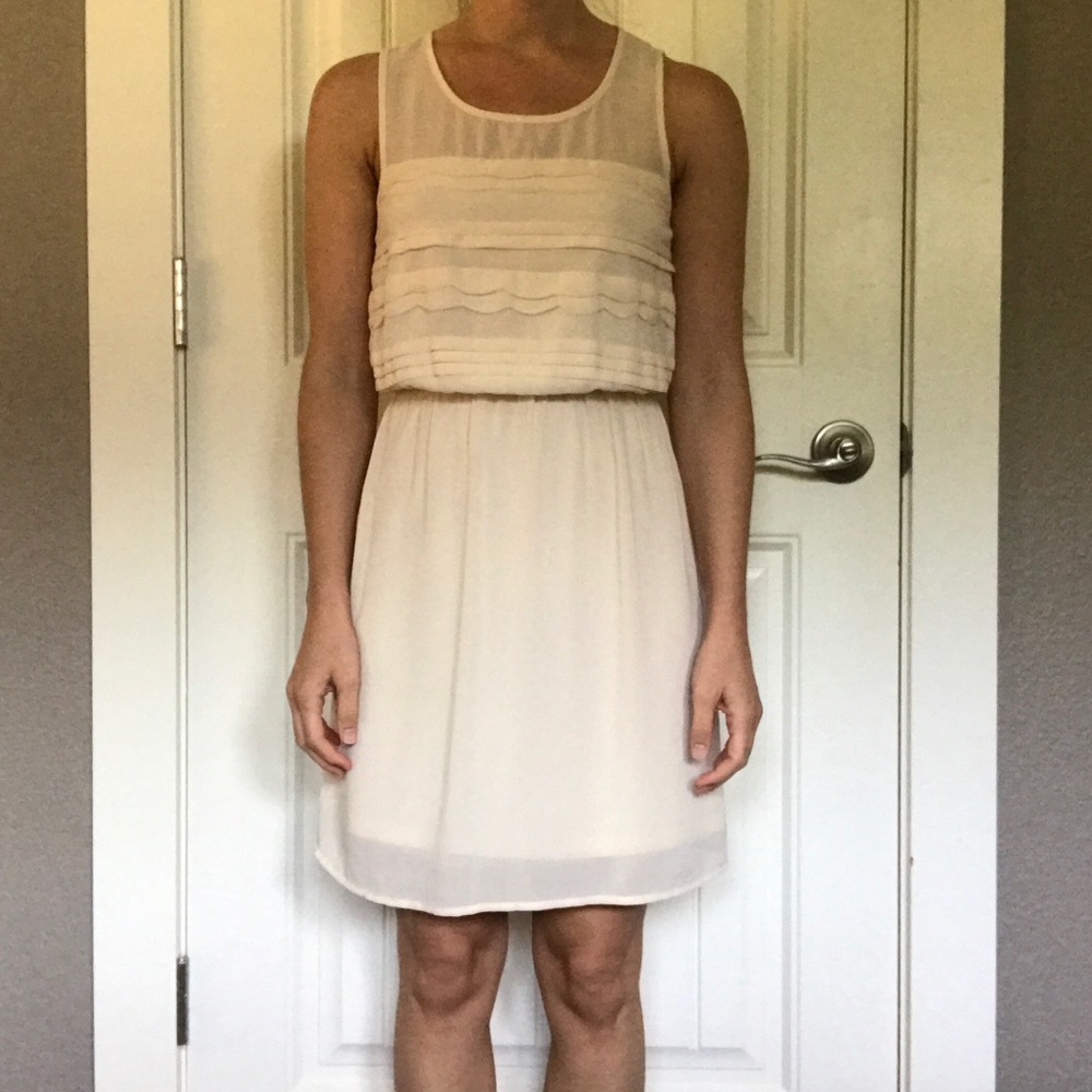 Lush sleeveless blouson dress ivory sheer XS